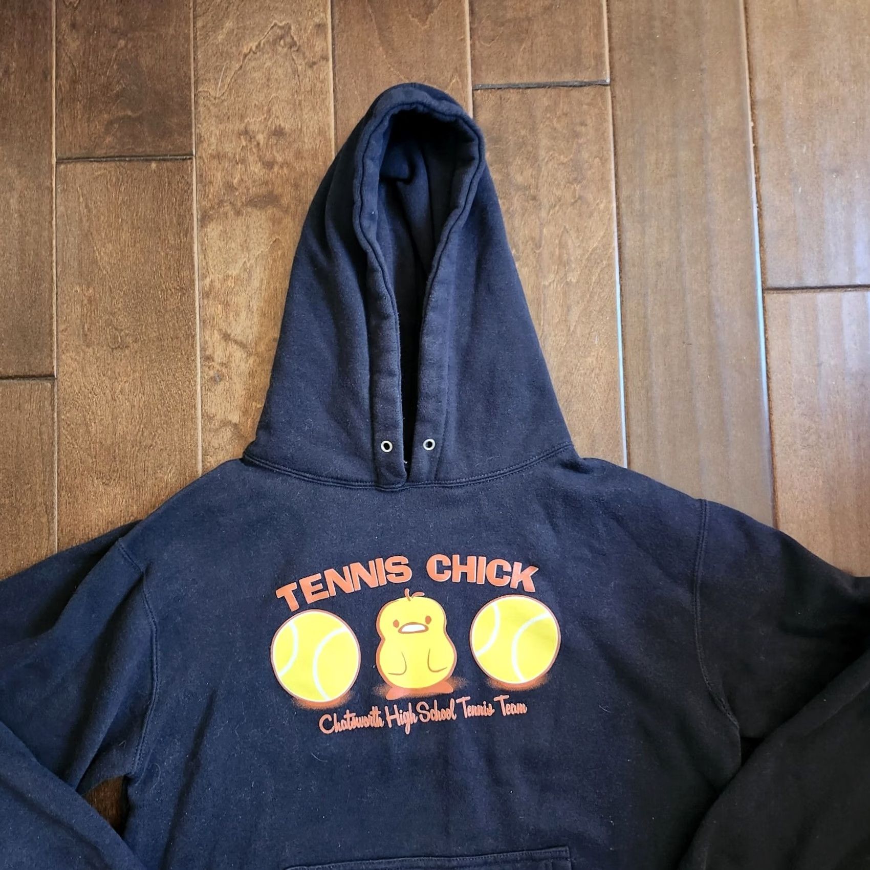 Vintage Chatsworth High School Tennis Team "Tennis Chick Jessica" Women's Junior Hoodie Sleeves Long Pullover S Blue Activewear College Teens Size S / US 4 / IT 40 - 4 Thumbnail