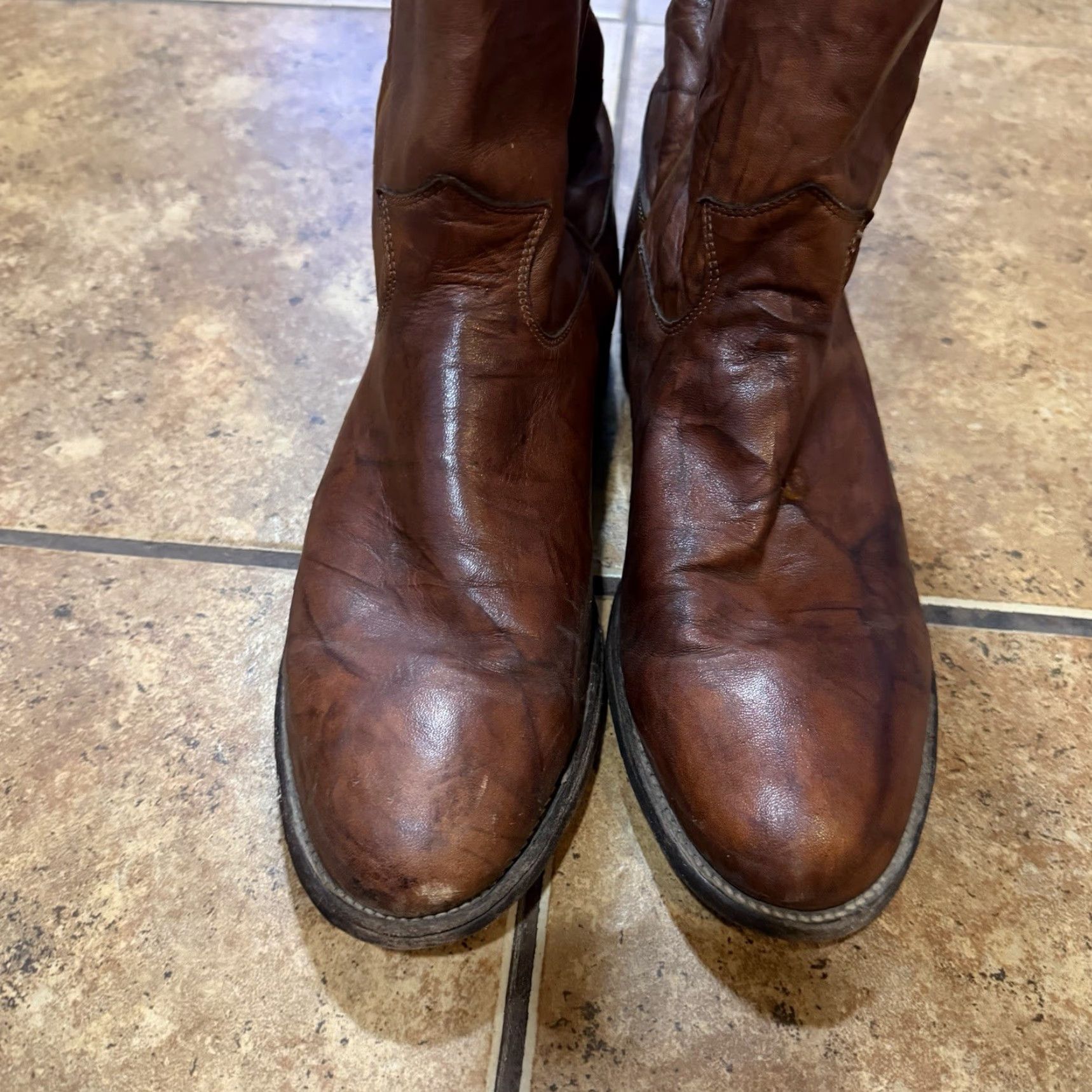 Justin Boots Justin Boots Deerlite Marbled Roper Western Boots 3163 Brown Leather Mens Size 10 B Size US 10 / EU 43 - 4 Thumbnail