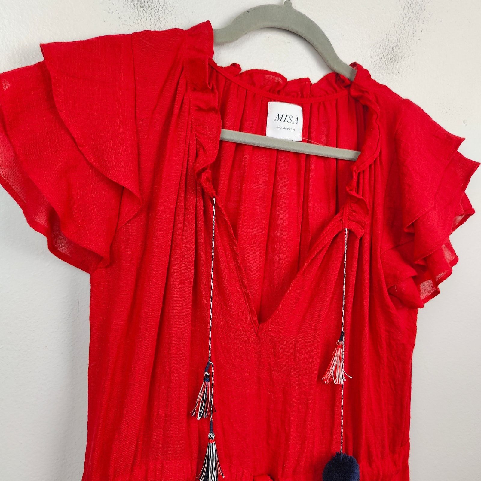MISA Los Angeles Misa Midi Dress Womens Medium Red Tiered Tassel Boho Size M / US 6-8 / IT 42-44 - 2 Thumbnail