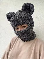 Japanese Brand Bear ski mask . Knitted balaclava with ears . Hat winter Size ONE SIZE - 3 Thumbnail