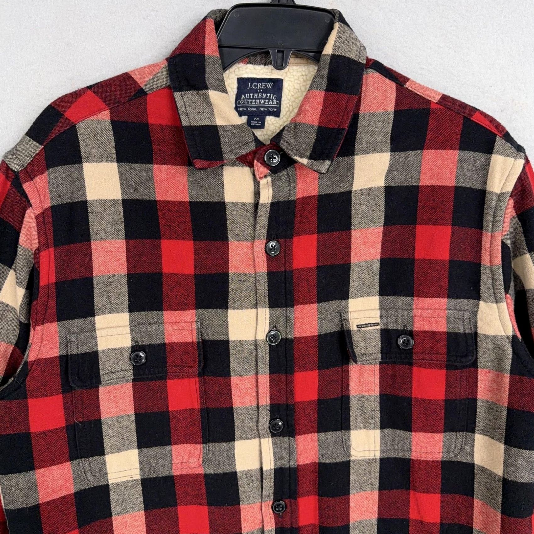 J.Crew J.CREW Mens Jacket Red Plaid Sherpa Lined Flannel Button Front Shacket Size US M / EU 48-50 / 2 - 2 Thumbnail