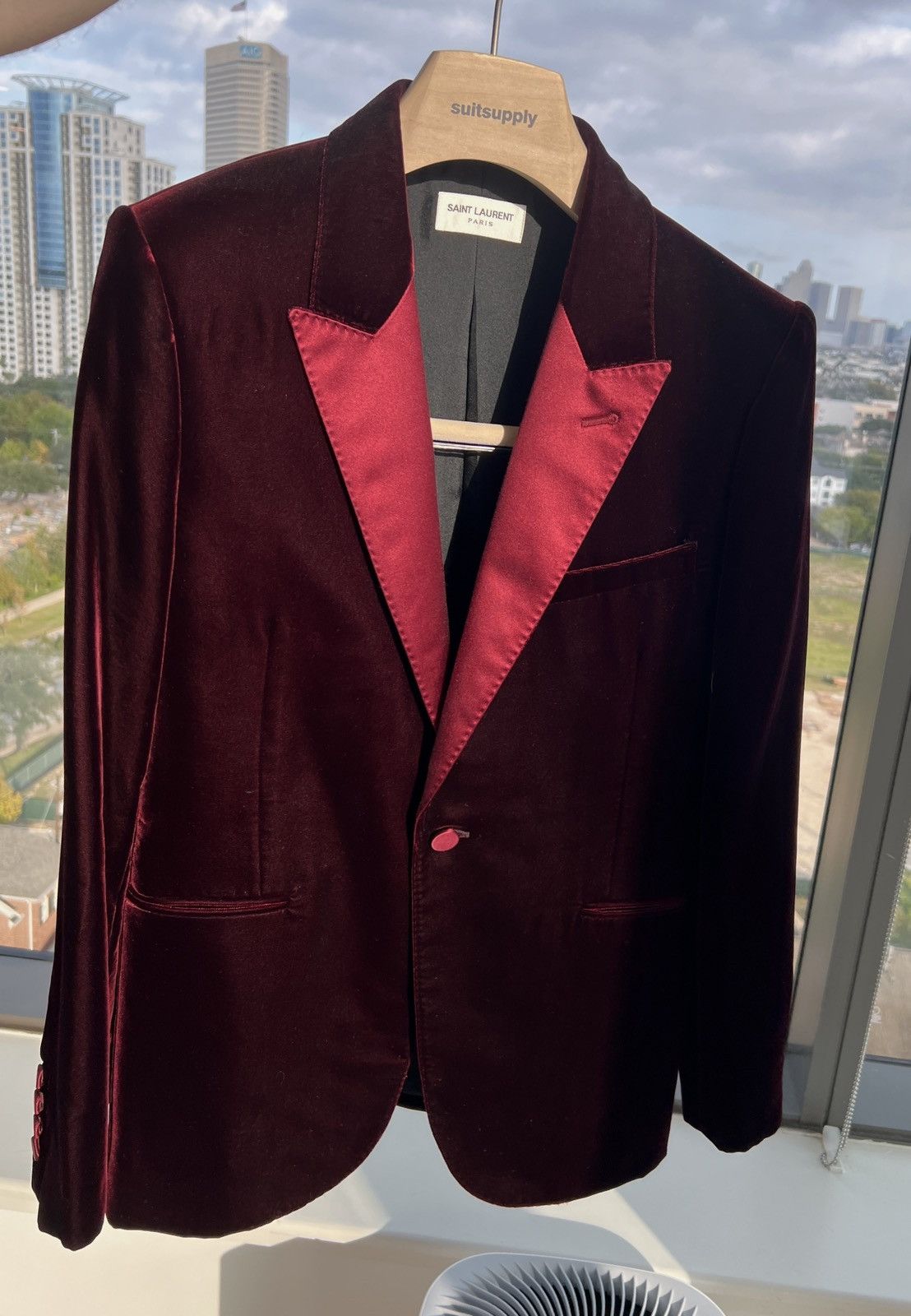 Hedi Slimane × Saint Laurent Paris FW16 Runway Red/Burgundy Velvet Blazer Size 48R - 4 Thumbnail
