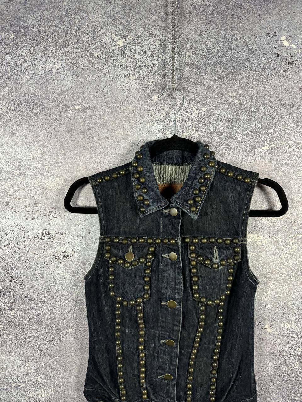 Allsaints × Vintage AllSaints Spitalfields Biker Studded Denim Vests Gilet S sz Size S / US 4 / IT 40 - 2 Thumbnail