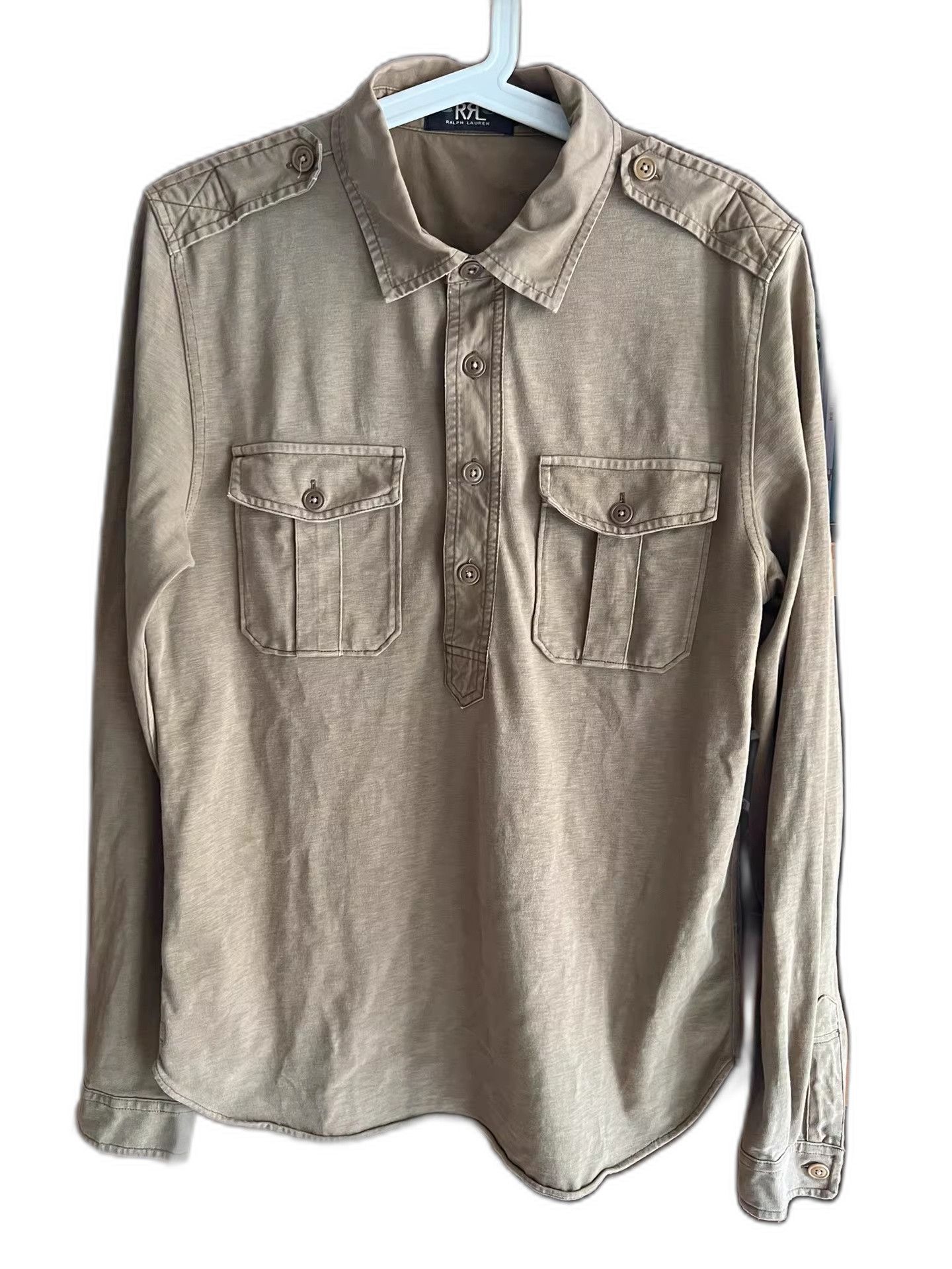 RRL Ralph Lauren RRL Khaki Military Spliced Pullover Shirt Jacket Size US S / EU 44-46 / 1 - 1 Thumbnail