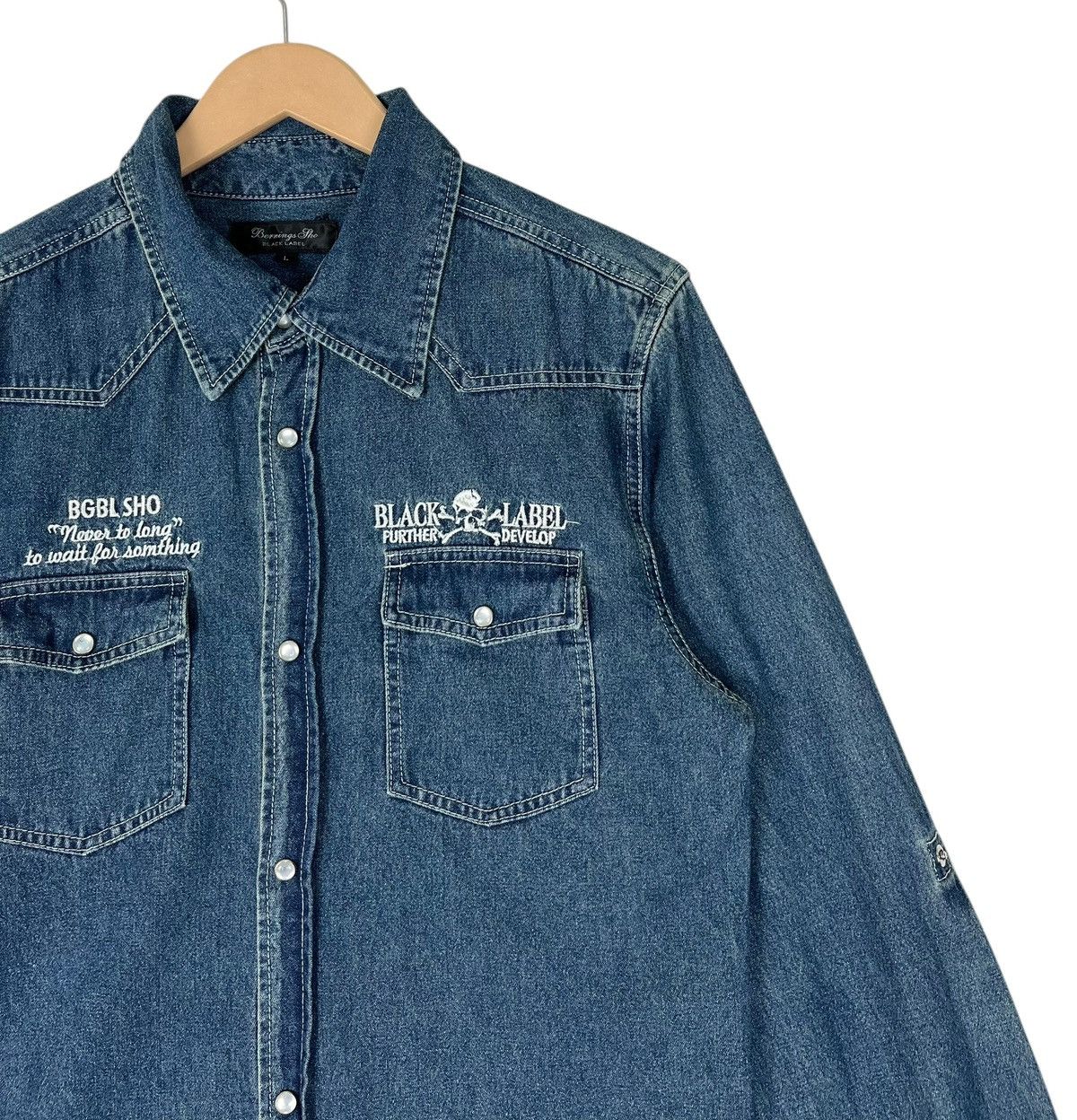 Japanese Brand Bernings Sho Embroidery Logo Snap Button Denim Shirt Size US L / EU 52-54 / 3 - 7 Thumbnail