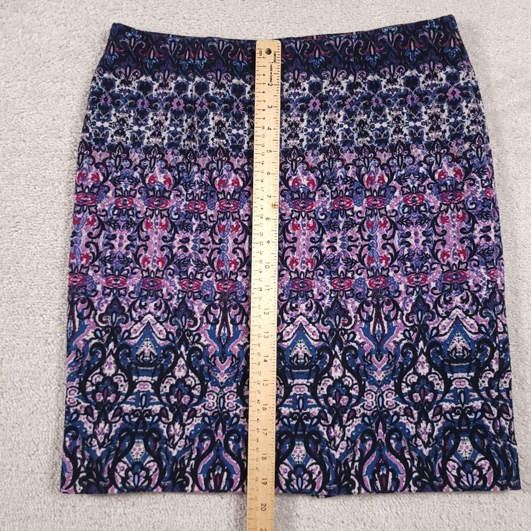 J. Jill J Jill Skirt Womens Small Lined Pull On Stretch Jacquard Floral Pattern Knee Length Multicolor Paisley 90s Art Bohemian Festival Womens Size 28" / US 6 / IT 42 - 6 Thumbnail