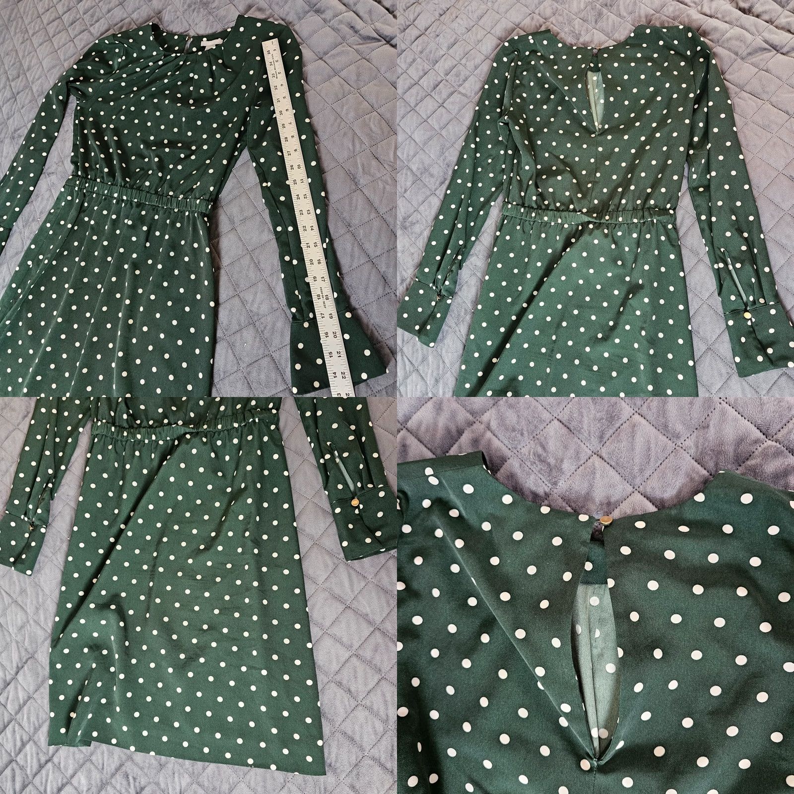 H&M VINTAGE H&M Dress Green Polka Dot Size 6 Long Sleeve Elastic Waist Wide Cuffs Formal Womens Maxi Long Dress Size M / US 6-8 / IT 42-44 - 9 Thumbnail