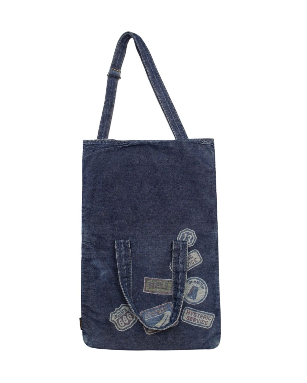 hot 2000s hysteric glamour patched denim tactical tote bag