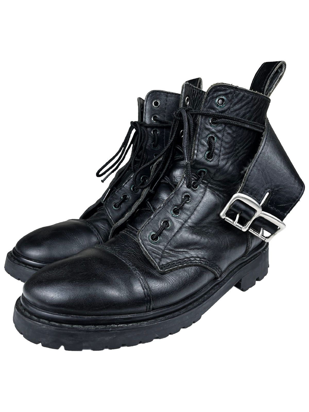 Pre-owned Comme Des Garcons X Junya Watanabe Vibram Sole Buckled Leather Combat Boots In Black