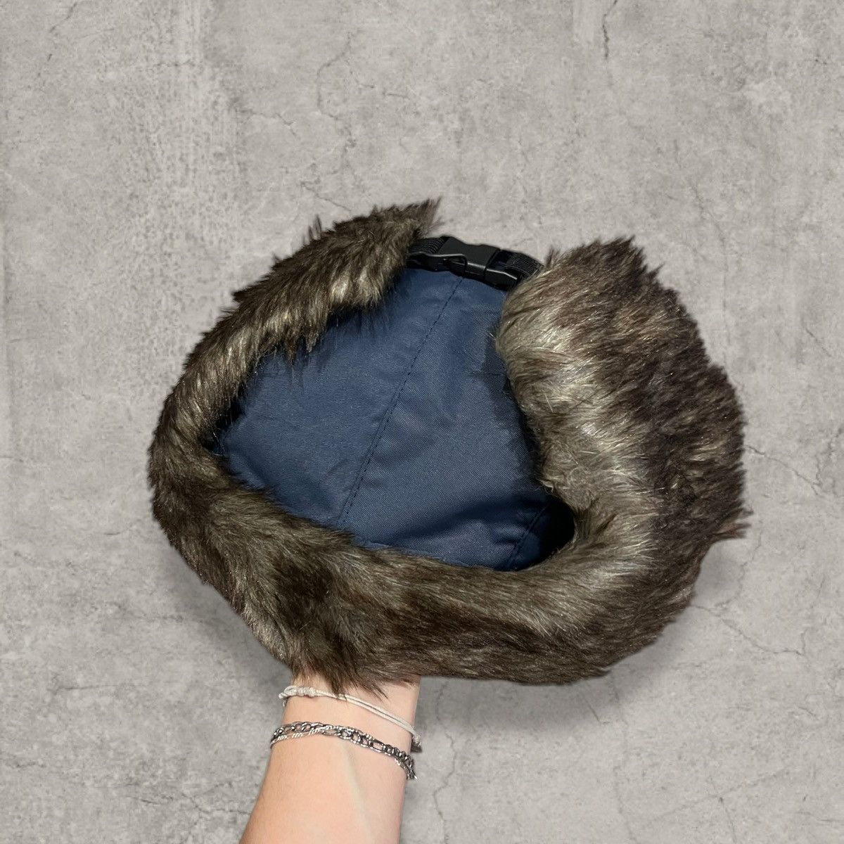 Japanese Brand Russian Ushanka fluffy winter hat in navy blue. One size Size ONE SIZE - 3 Thumbnail