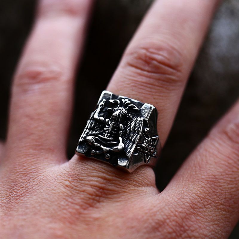 Handmade Skull Demon Sabbatical Goat Baphomet Ring Size ONE SIZE - 1 Thumbnail