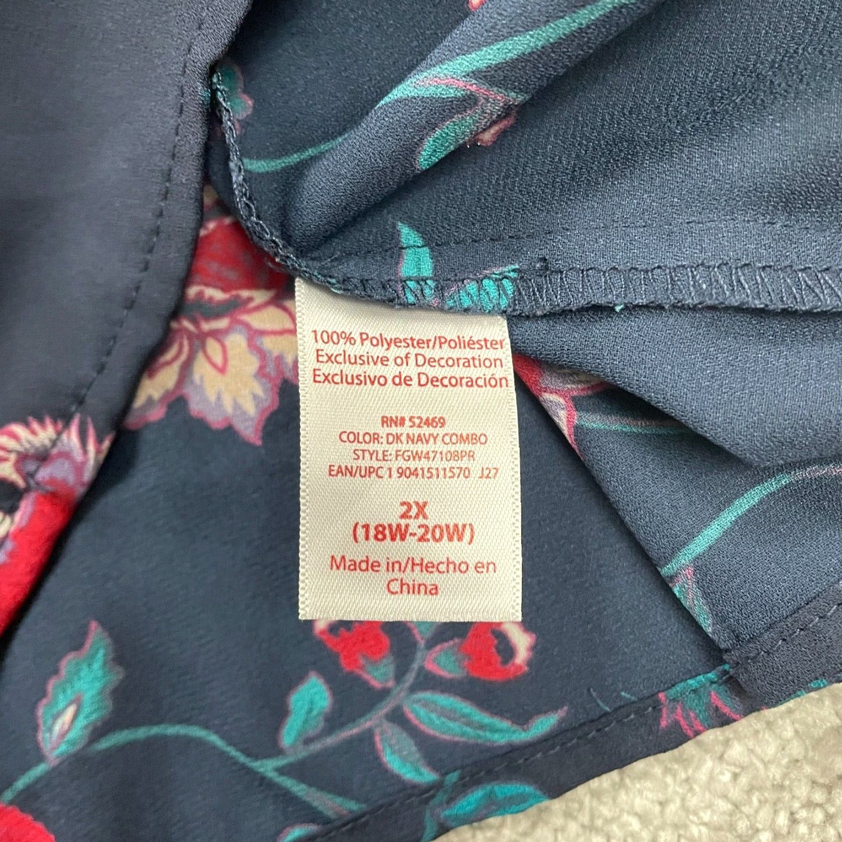 Faded Glory Faded Glory Tunic Blouse 2XL Navy Blue Floral Tasseled Long Sleeve Casual Womens Size XXL / US 16-18 / IT 52-54 - 7 Thumbnail