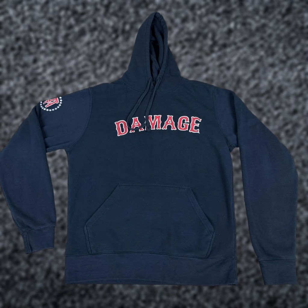 Vintage Barstool Sports DAMAGE Hoodie Sweatshirt Mens Medium Navy Pullover J-America Gym Sports Size US M / EU 48-50 / 2 - 1 Thumbnail