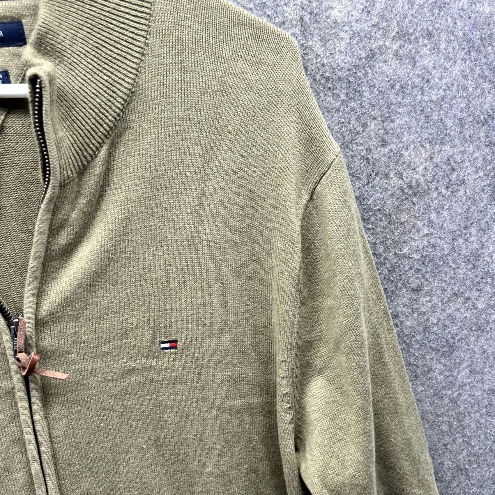Tommy Hilfiger VINTAGE Tommy Hilfiger Sweater Men XL Olive Premium Cotton Full Zip Bomber Jacket Vtg Size US XL / EU 56 / 4 - 4 Thumbnail