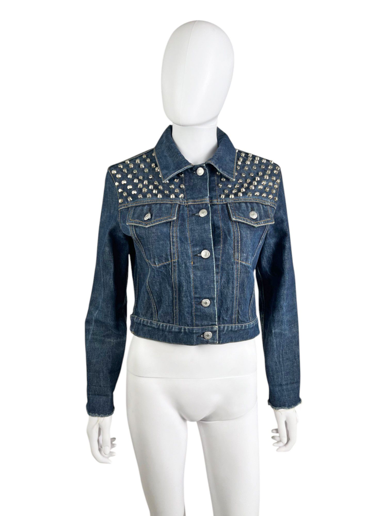 Helmut Lang 1990's Studded Cropped Denim Jacket Size M / US 6-8 / IT 42-44 - 1 Thumbnail