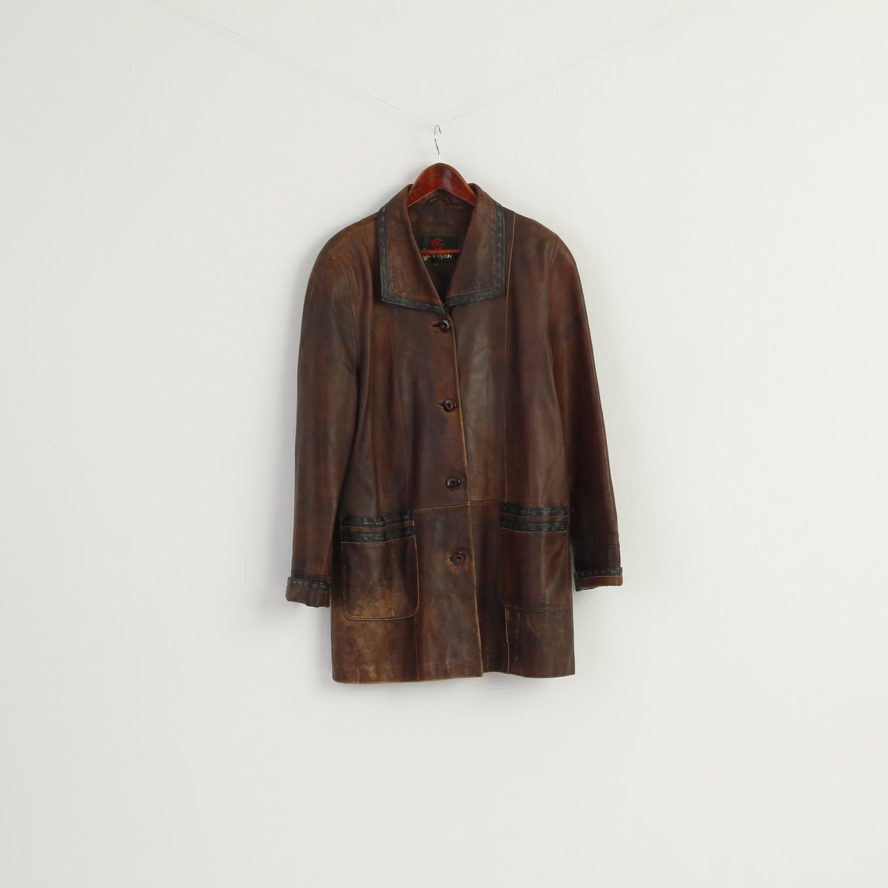 Vintage Yergen Women XXL (L) Leather Jacket Brown 7692 Size XXL / US 16-18 / IT 52-54 - 1 Thumbnail