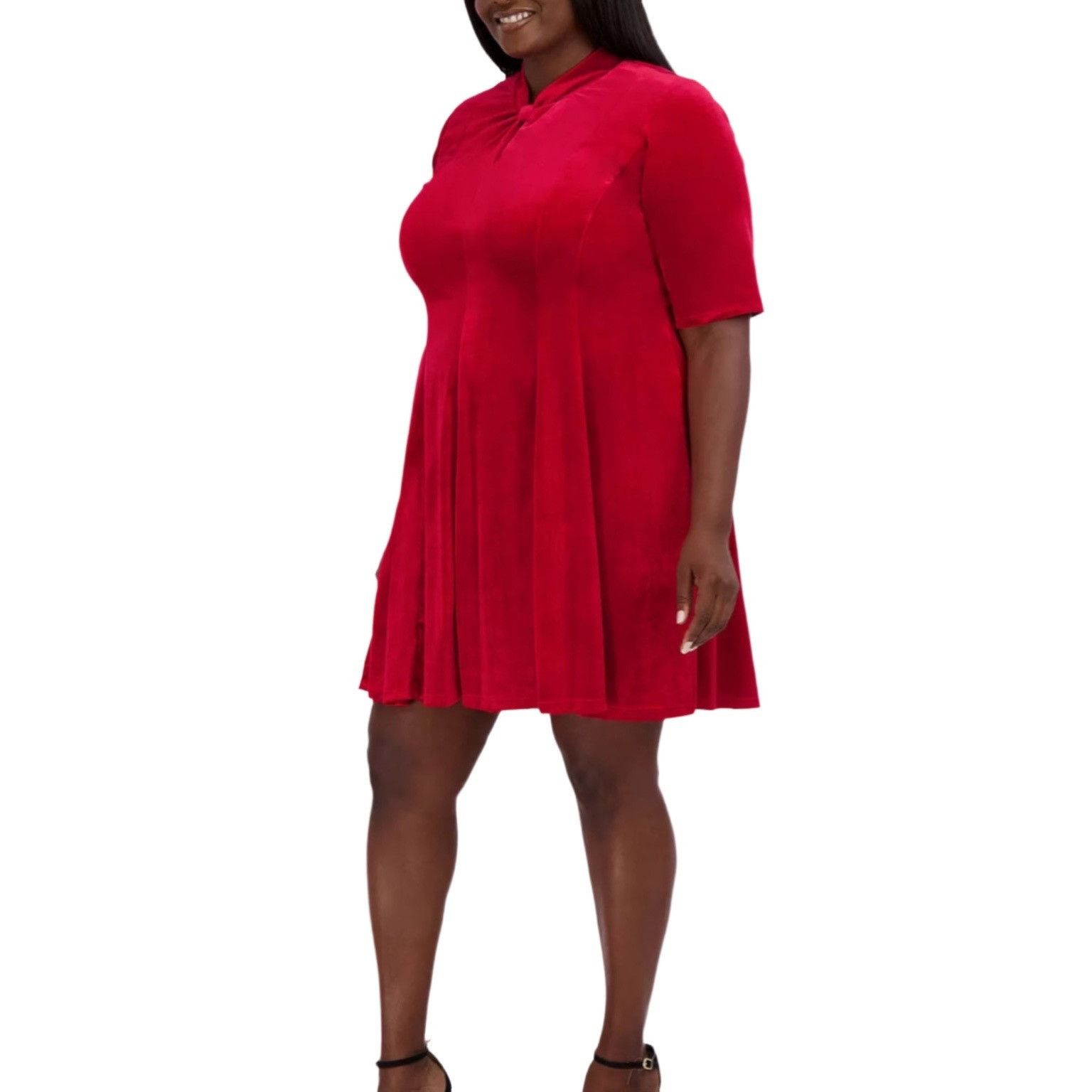 Other NWT Robbie Bee Women’s Plus 1X Red Velvet Mock Neck Dress Sh Size XL / US 12-14 / IT 48-50 - 3 Thumbnail
