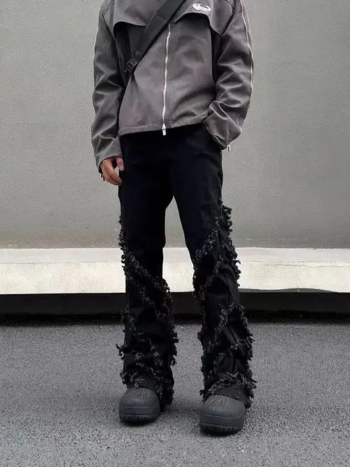 Vintage fringed raw edge bootcut jeans