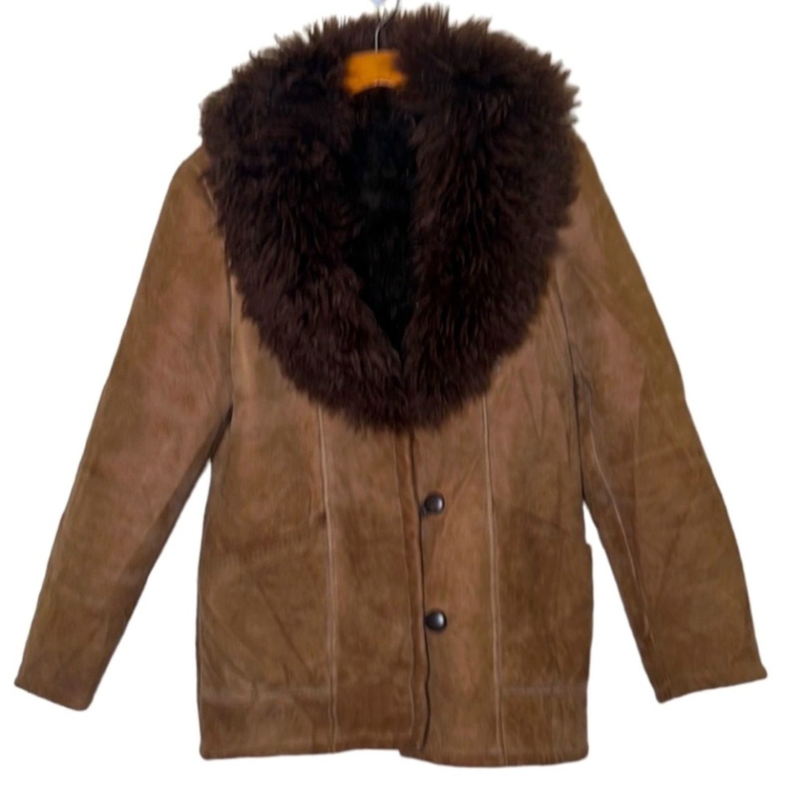 VTG HANDMADE Penny Lane Homestead Suede Fur Coat Brown MED