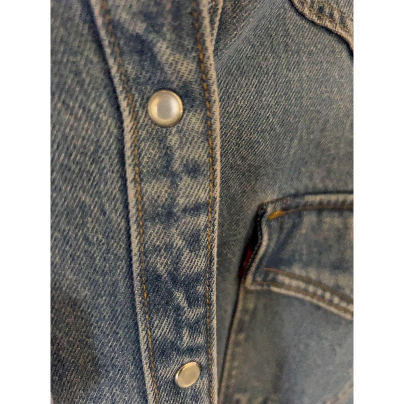 Levi's Levis Sawtooth Denim Pearl Snap Up Shirt Small Flap Pockets Size US S / EU 44-46 / 1 - 5 Thumbnail