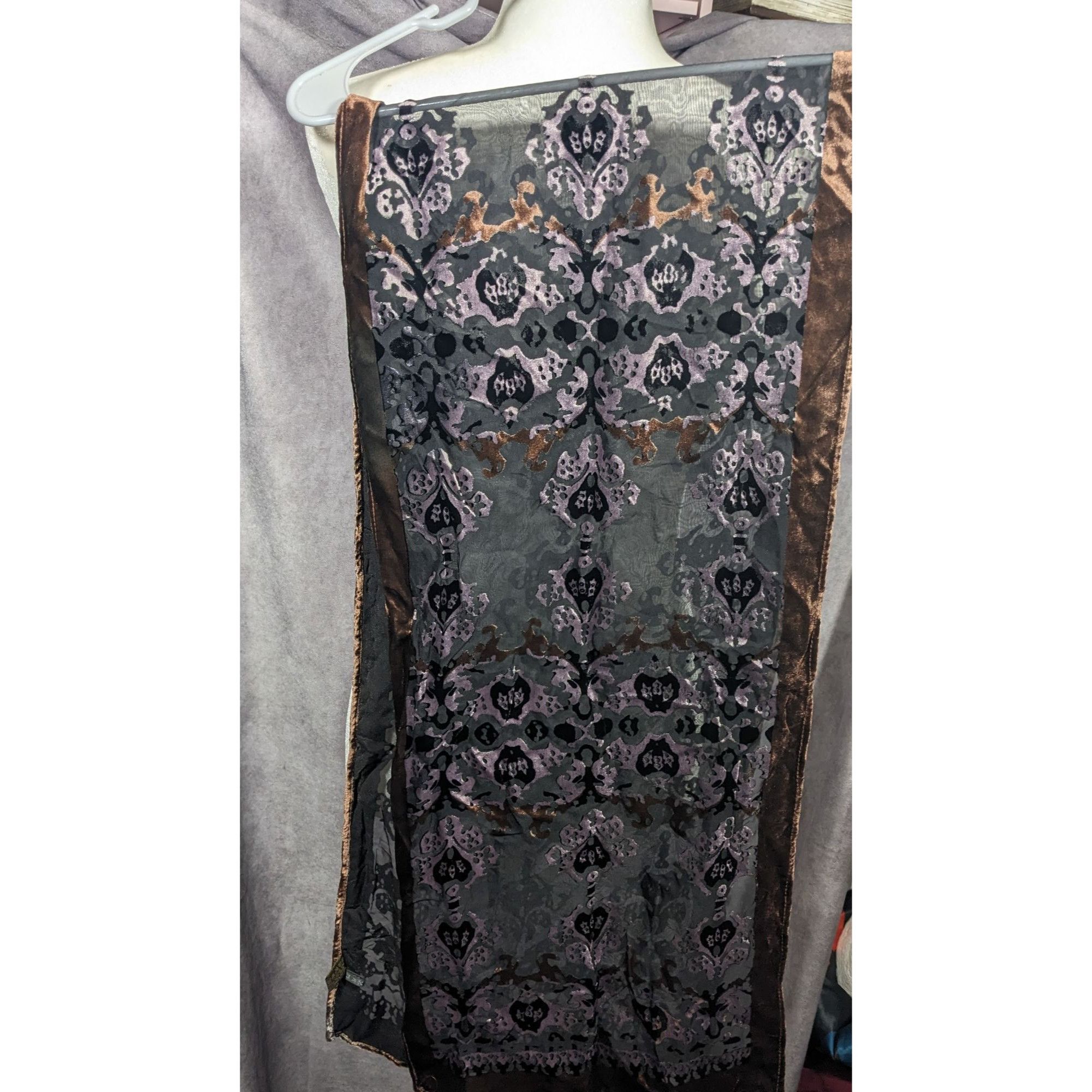 Other Brown And Lilac Gothic Damask Velvet Burnout Scarf Size ONE SIZE - 11 Thumbnail