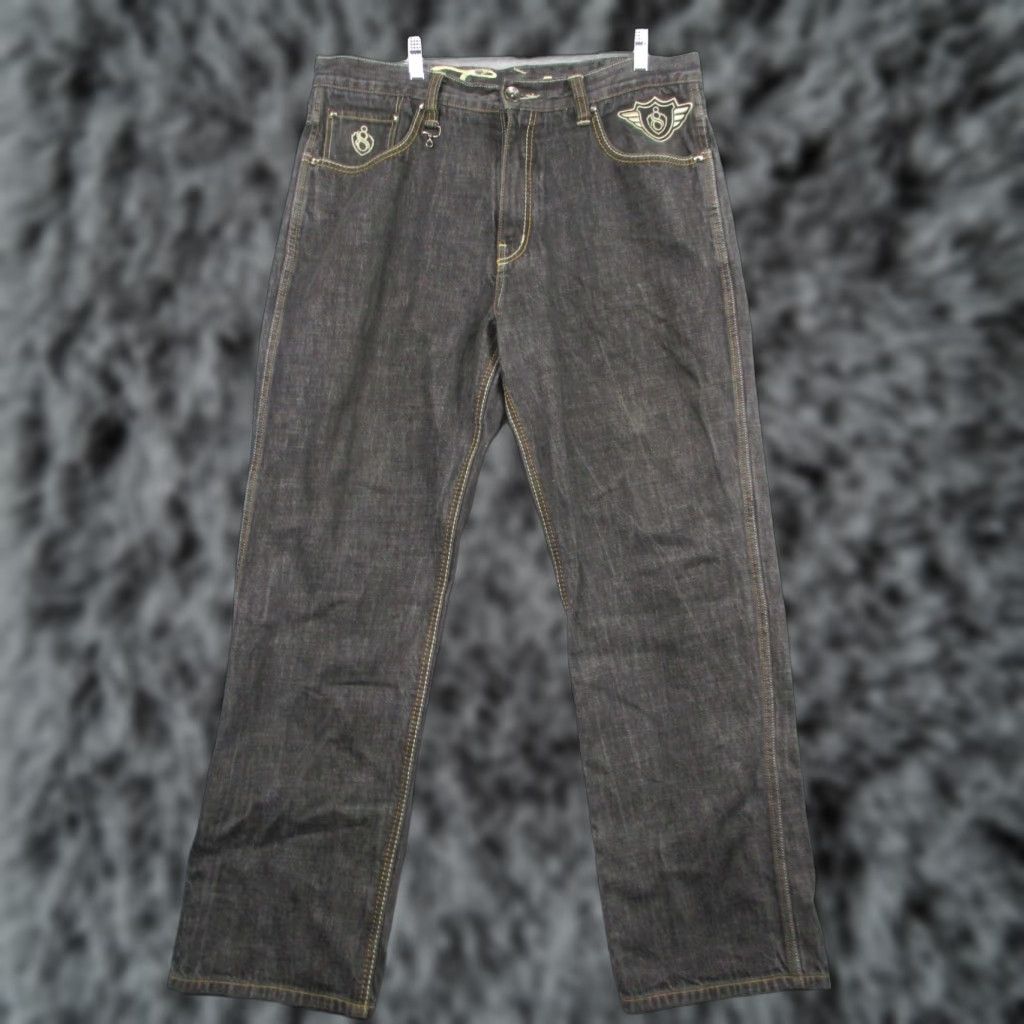 Vintage VINTAGE Eight 732 Jeans Mens 34x32 Baggy Loose Hip Hop Grunge Metal Embroidered Logo Patch Stains Studded Size US 38 / EU 54 - 1 Thumbnail