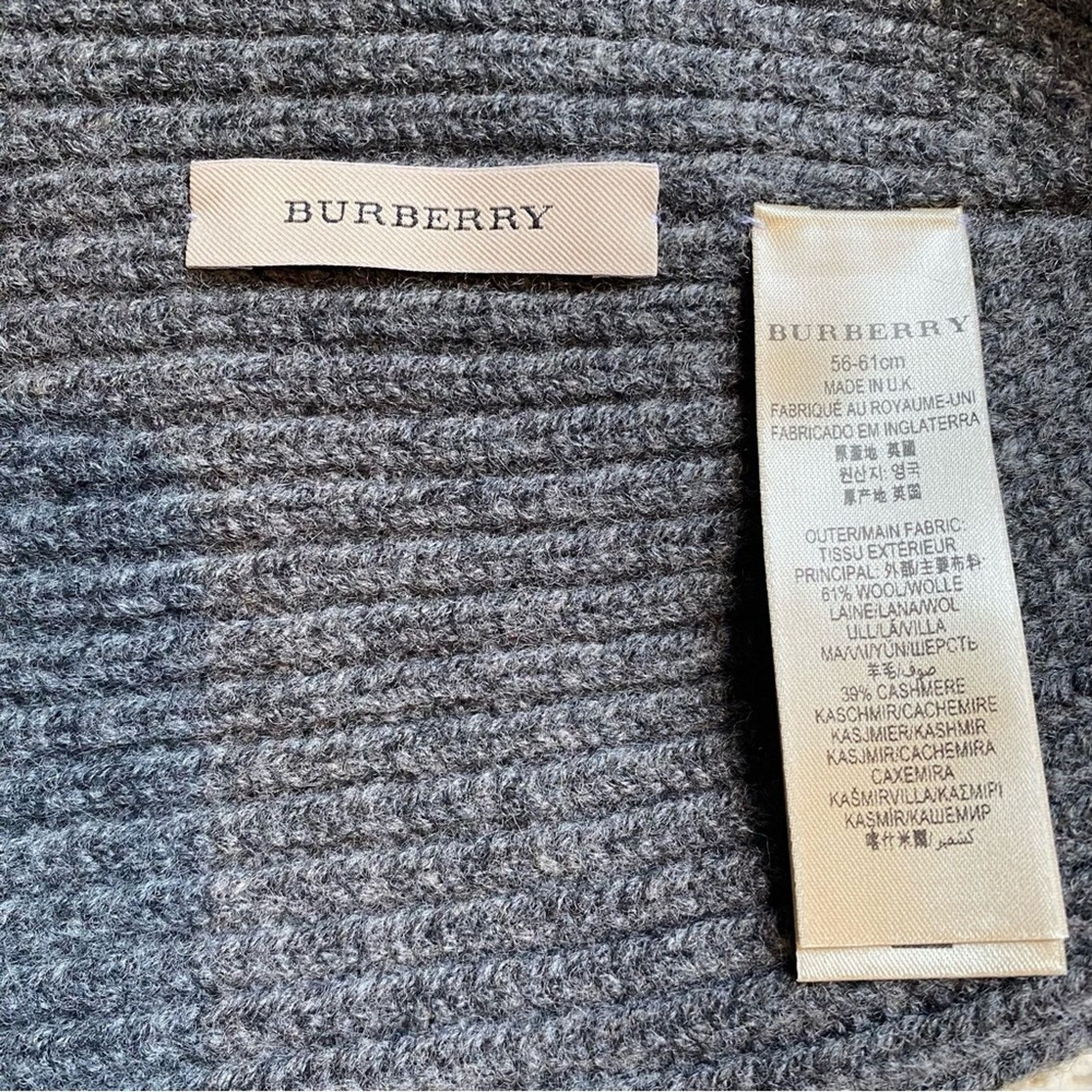 Burberry BURBERRY $340 Ribbed Gray Wool Cashmere Beanie Hat 56-61cm Size ONE SIZE - 7 Thumbnail