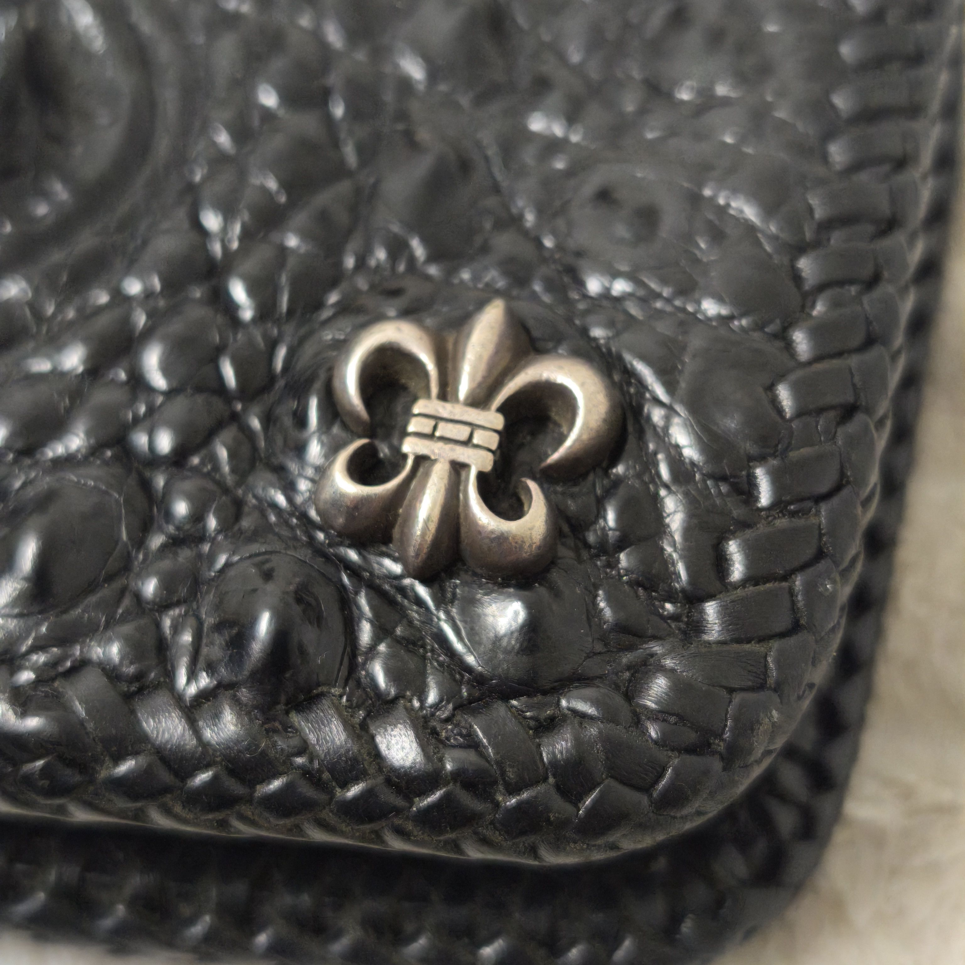 Japanese Brand Alzuni Crocodile Leather Long Wallet Silver Hardware Biker Size ONE SIZE - 11 Thumbnail