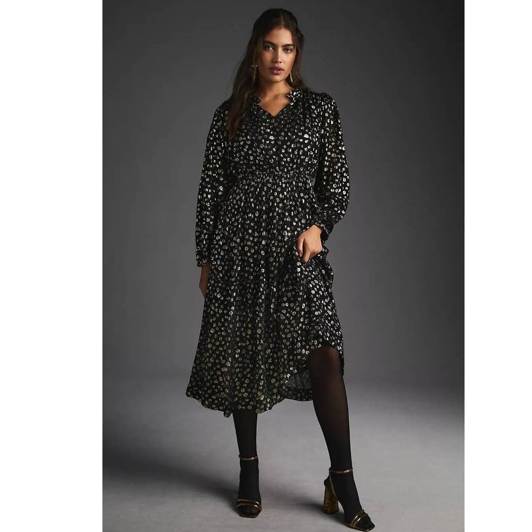 Anthropologie New Anthropologie Mille V-Neck Lurex Dress $498 XXS Black Size XXS / US 00 / IT 34 - 5 Thumbnail