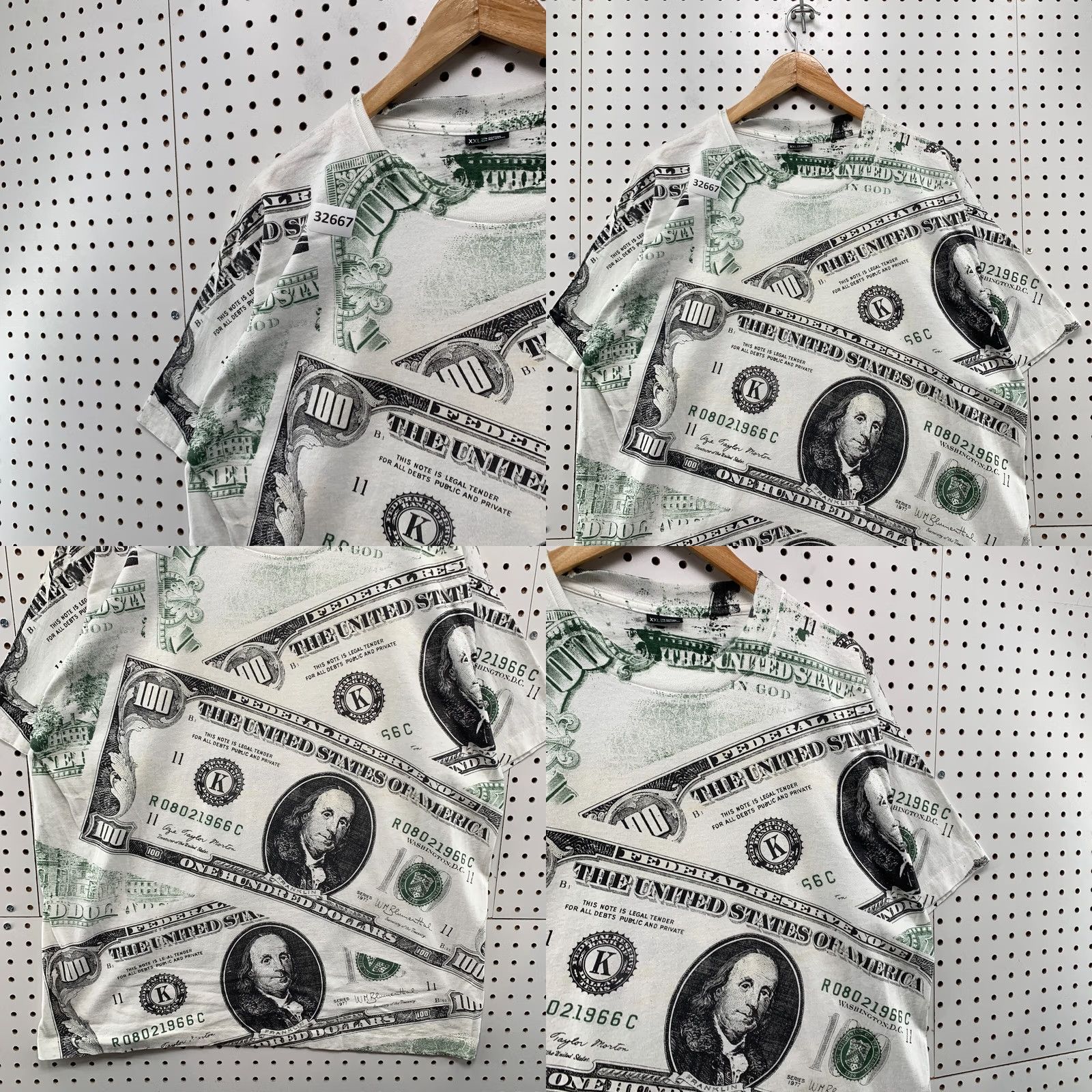 Vintage VINTAGE USA CASH Money Shirt 2XL White All Over Print AOP Hip Hop 90s Mens 24x29 Size US XXL / EU 58 / 5 - 8 Thumbnail
