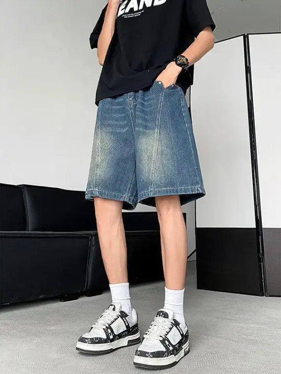 Japanese Brand Loose straight leg spliced denim shorts Size US 32 / EU 48 - 1 Thumbnail