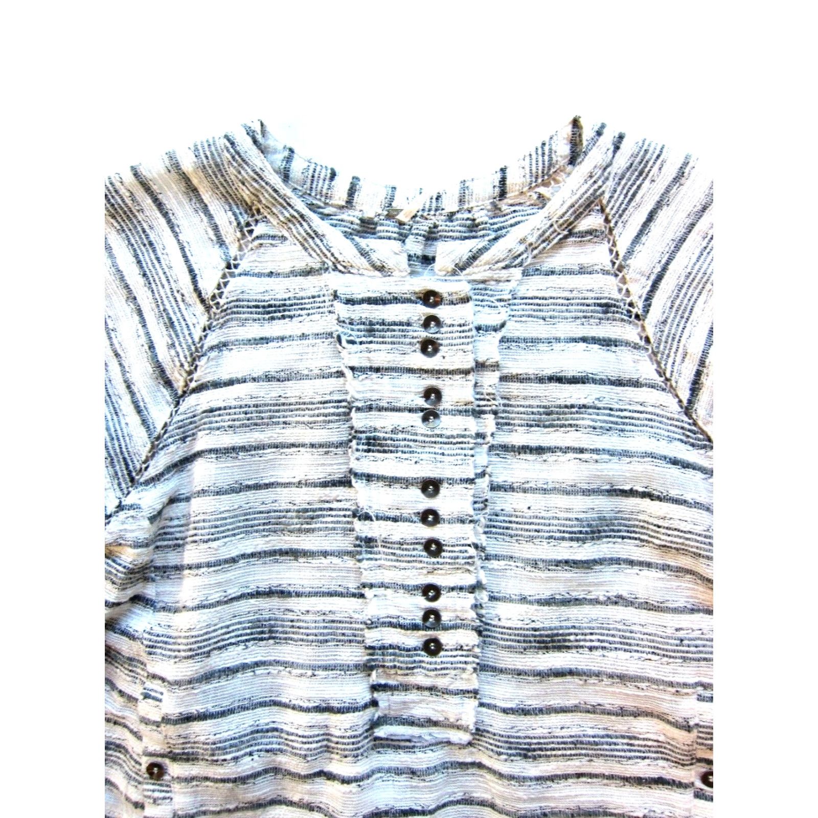 Free People VINTAGE Free People Grey White Stripe Cotton Weave Long Sleeve Pocket Oversized Blouse S Size S / US 4 / IT 40 - 3 Thumbnail