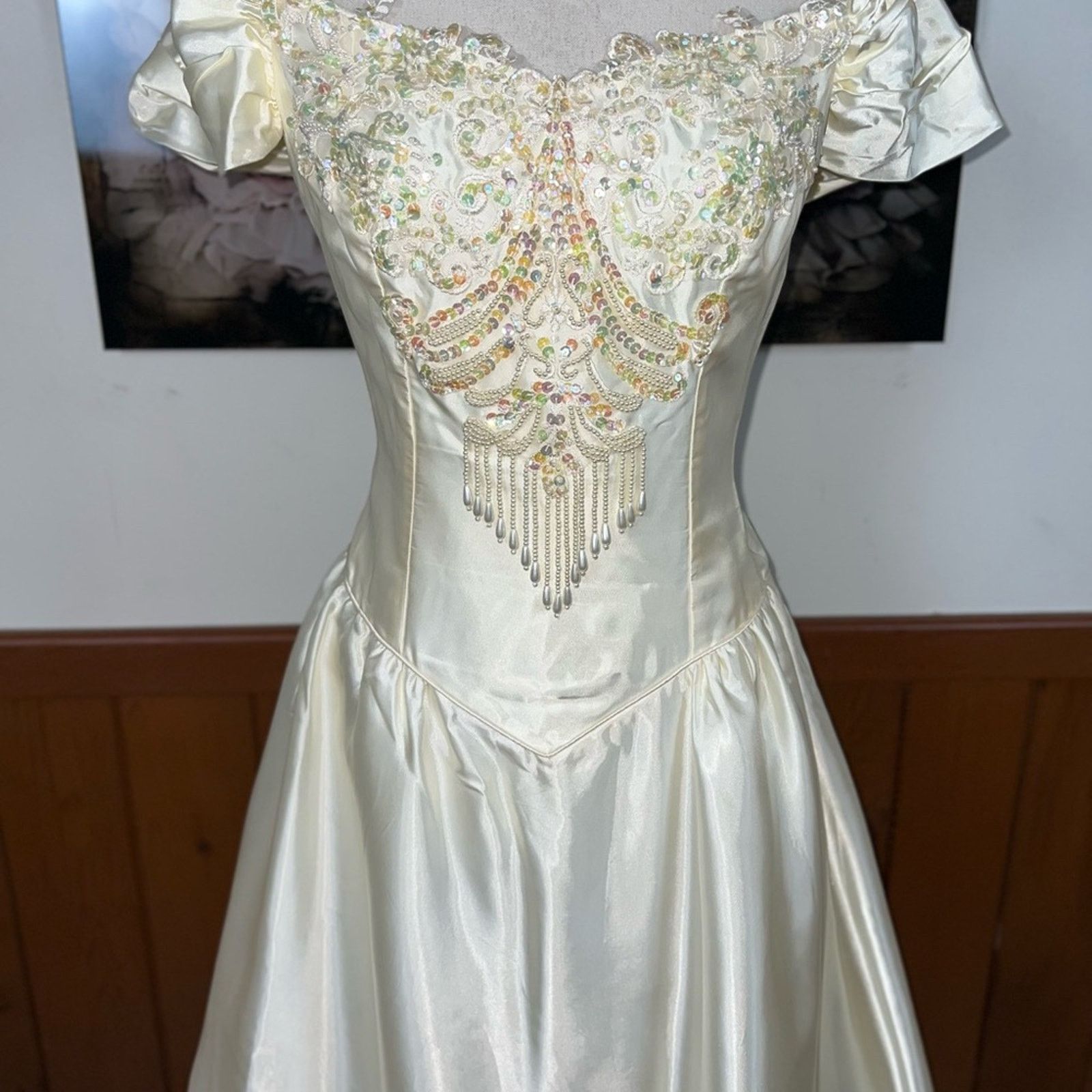 Other Vintage 1980s Alfred Angelo Ivory Satin Wedding Gown! Size XXL / US 16-18 / IT 52-54 - 3 Thumbnail