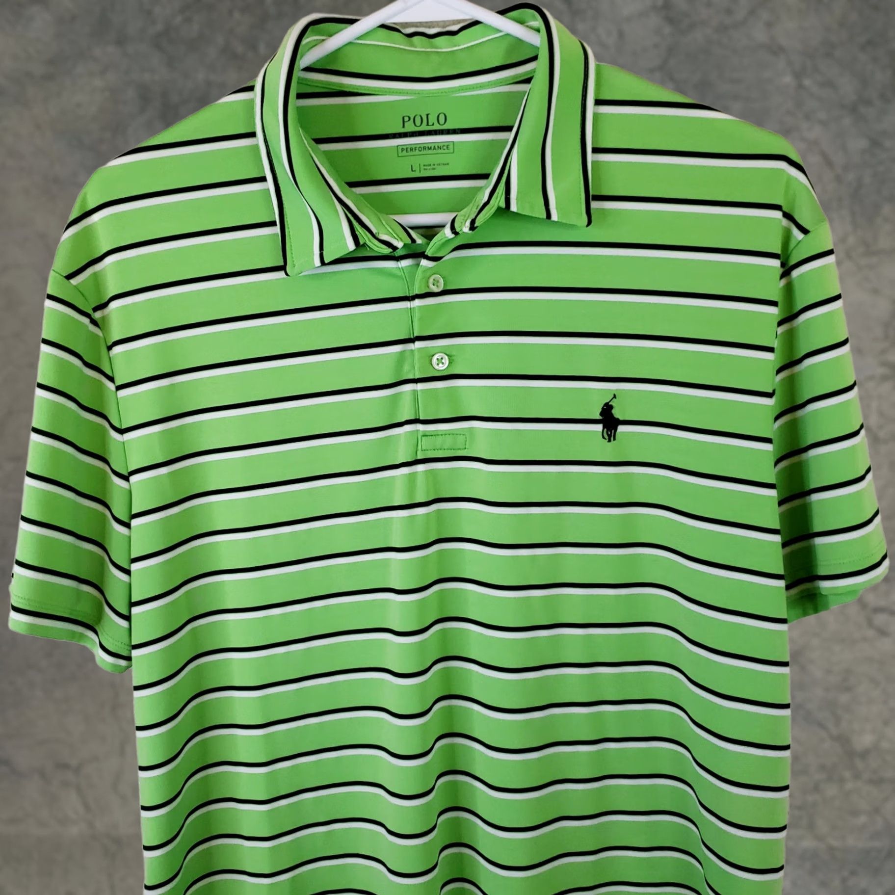 Polo Ralph Lauren Polo Ralph Lauren Performance Polo Men's L Bright Green Blue Striped Golf Shirt Size US L / EU 52-54 / 3 - 1 Thumbnail