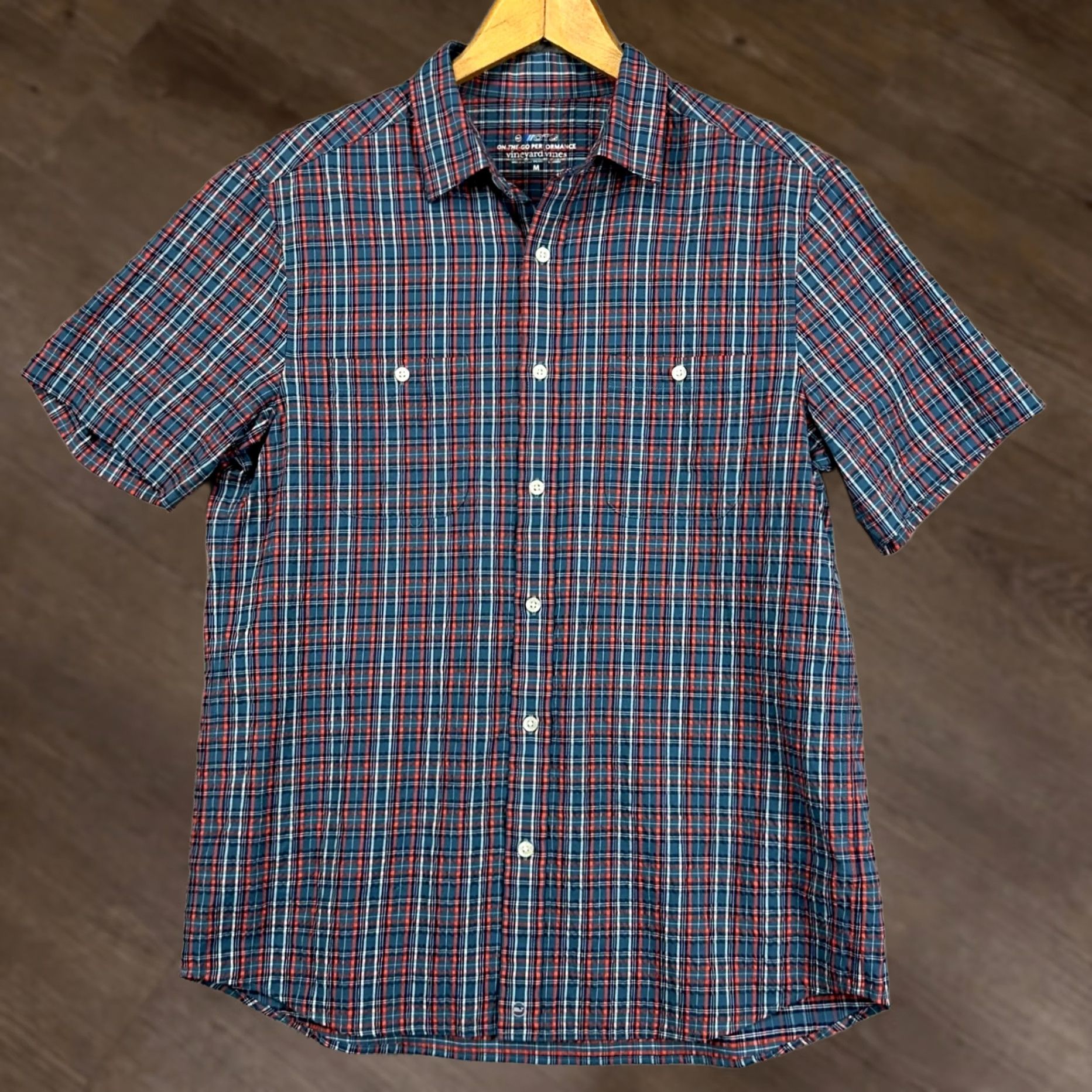 Vineyard Vines Vineyard Vines Men OTG Performance Shirt Medium Teal Orange Plaid Seersucker NEW Size US M / EU 48-50 / 2 - 1 Thumbnail