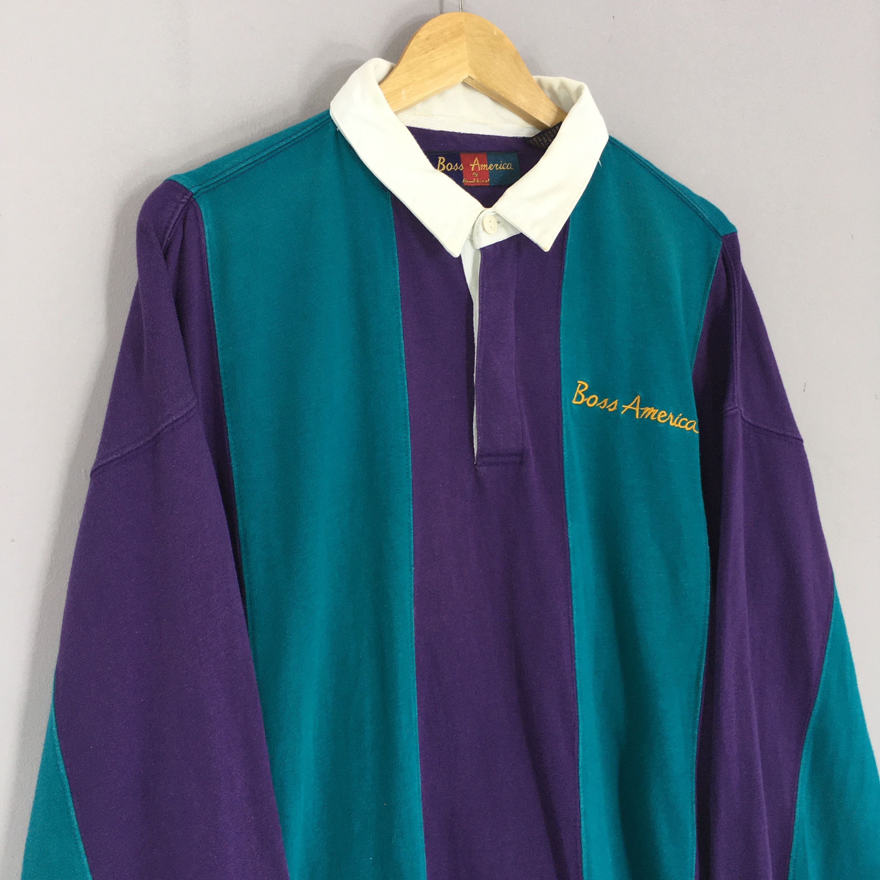 Hugo Boss Vintage Boss America Vertical Striped Rugby Shirt XLarge Size US XL / EU 56 / 4 - 3 Thumbnail
