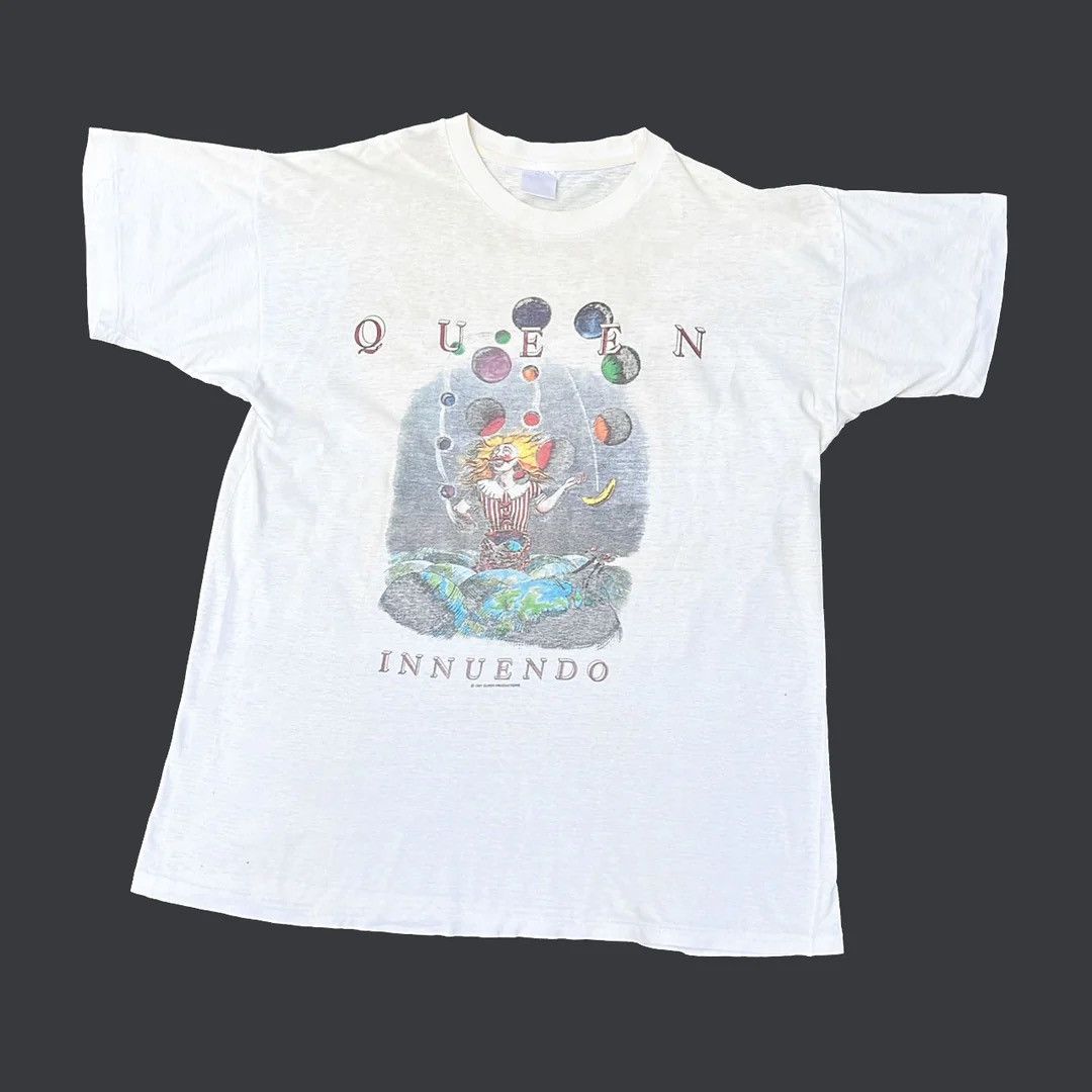 image of Band Tees x Queen Tour Tee Queen 91 90's Vintage Innuendo Concert Band Tour Tee in White (Size XL)
