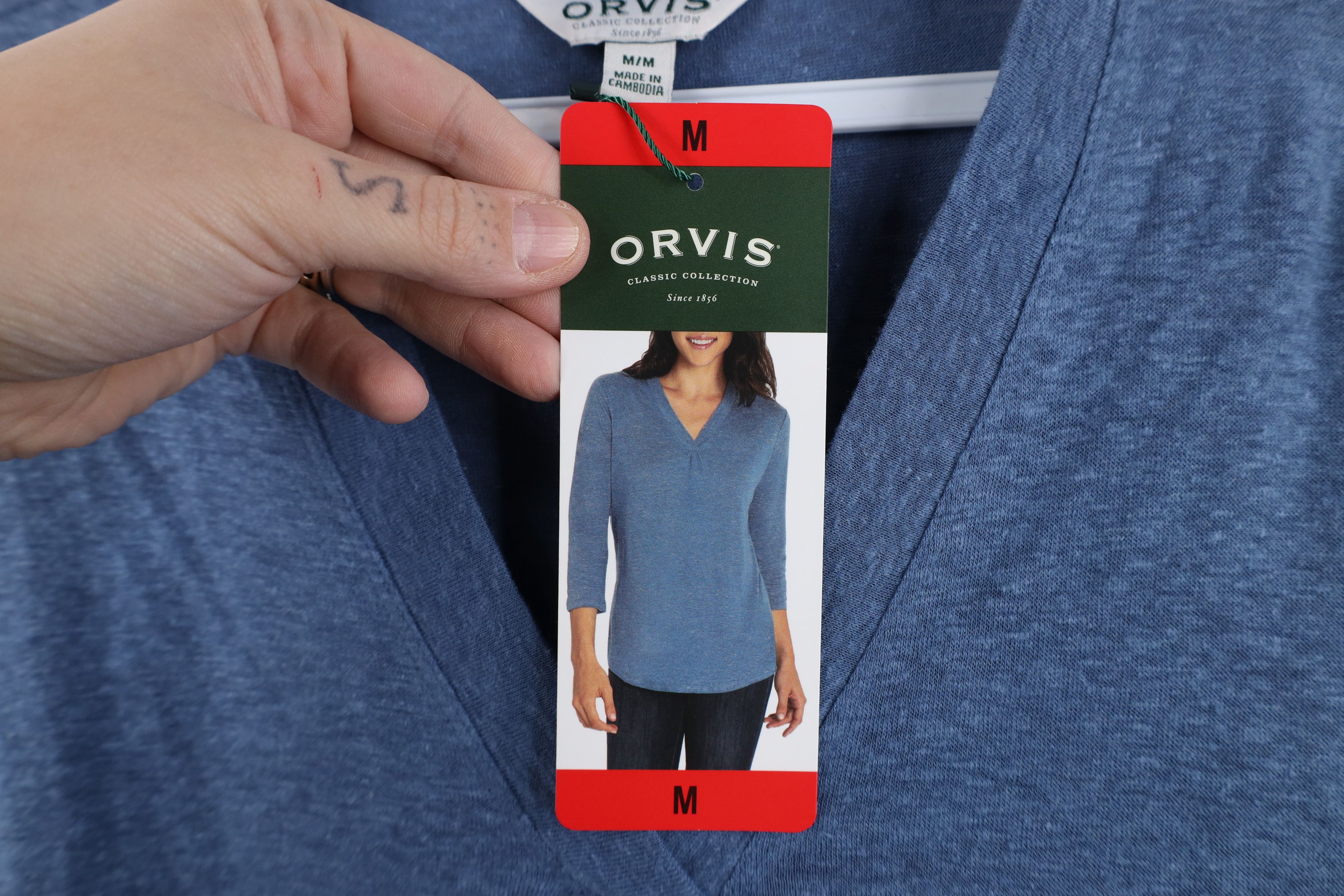 Orvis New Orvis Blend Knit 3/4 Sleeve V-Neck T-Shirt Heather Blue Size M / US 6-8 / IT 42-44 - 5 Thumbnail