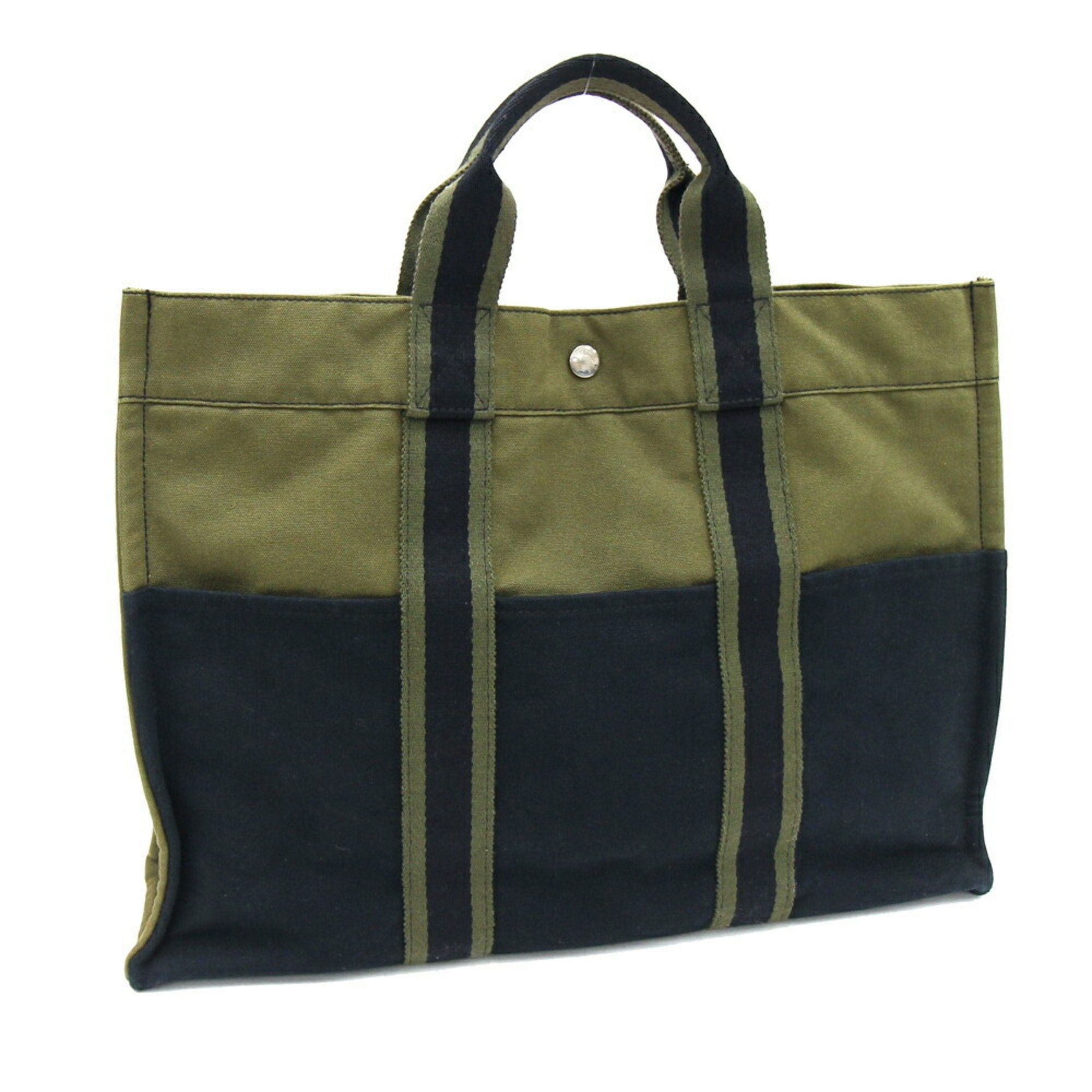 image of Hermes Handbag Foult Tote Mm Olive Navy Cotton Canvas Men's Women's Bag Green in Blue