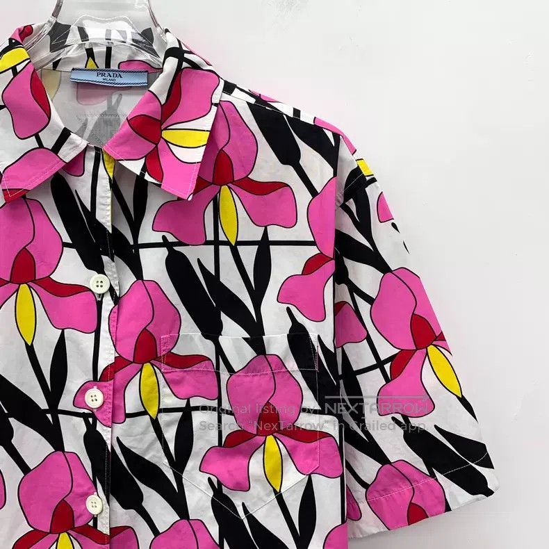 Prada Prada Color-blocked floral print cotton lapel single-breas Size XXS / US 00 / IT 34 - 3 Thumbnail