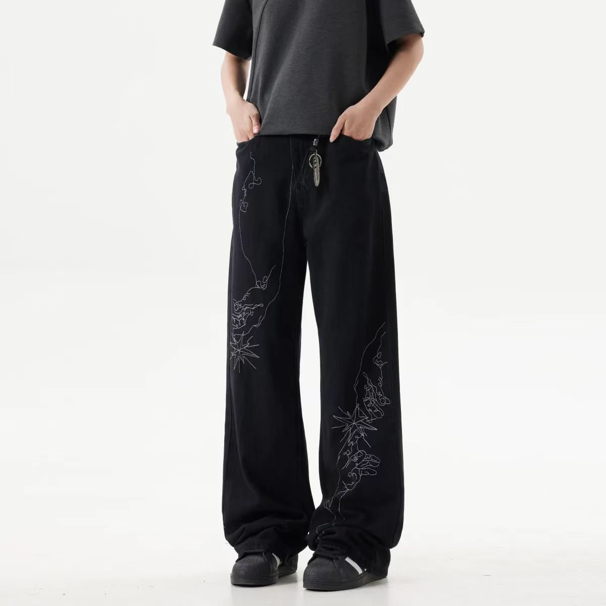 Japanese Brand × Jean Street hand-painted embroidered baggy jeans Size US 30 / EU 46 - 6 Thumbnail