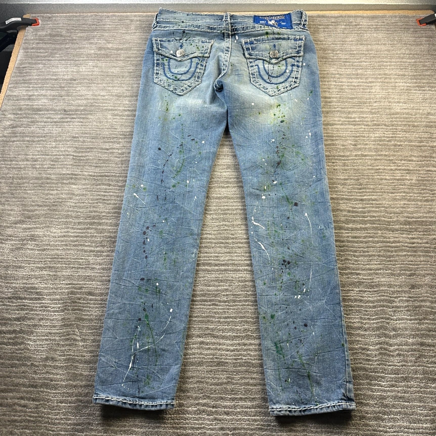 True Religion True Religion Jeans Mens 31 Rocco Relaxed Skinny Thick Stitch Paint Splatter Size US 31 - 2 Thumbnail
