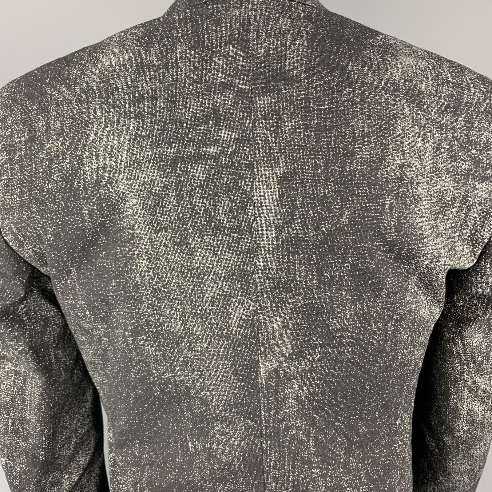 Calvin Klein Size 36 Black & Grey Distressed Print Sport Coat Size 36R - 6 Thumbnail