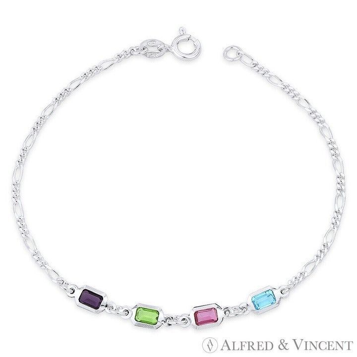 Other Purple Green Pink Blue CZ Crystal Figaro Chain Anklet Size ONE SIZE - 1 Preview