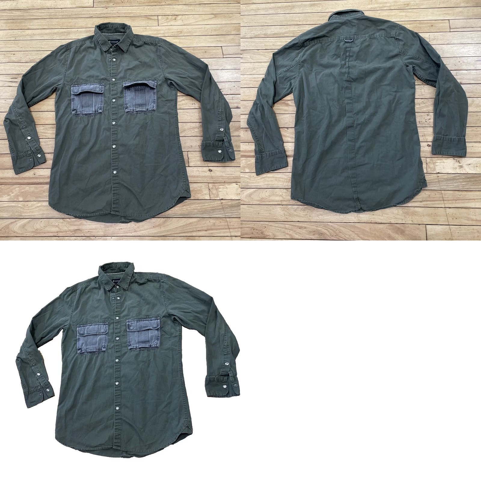 Zanerobe ZANEROBE Button-Up Shirt Men M Green Gray with Pockets, Metal Snap Button, Workwear Outfits Outdoors Size US M / EU 48-50 / 2 - 11 Thumbnail