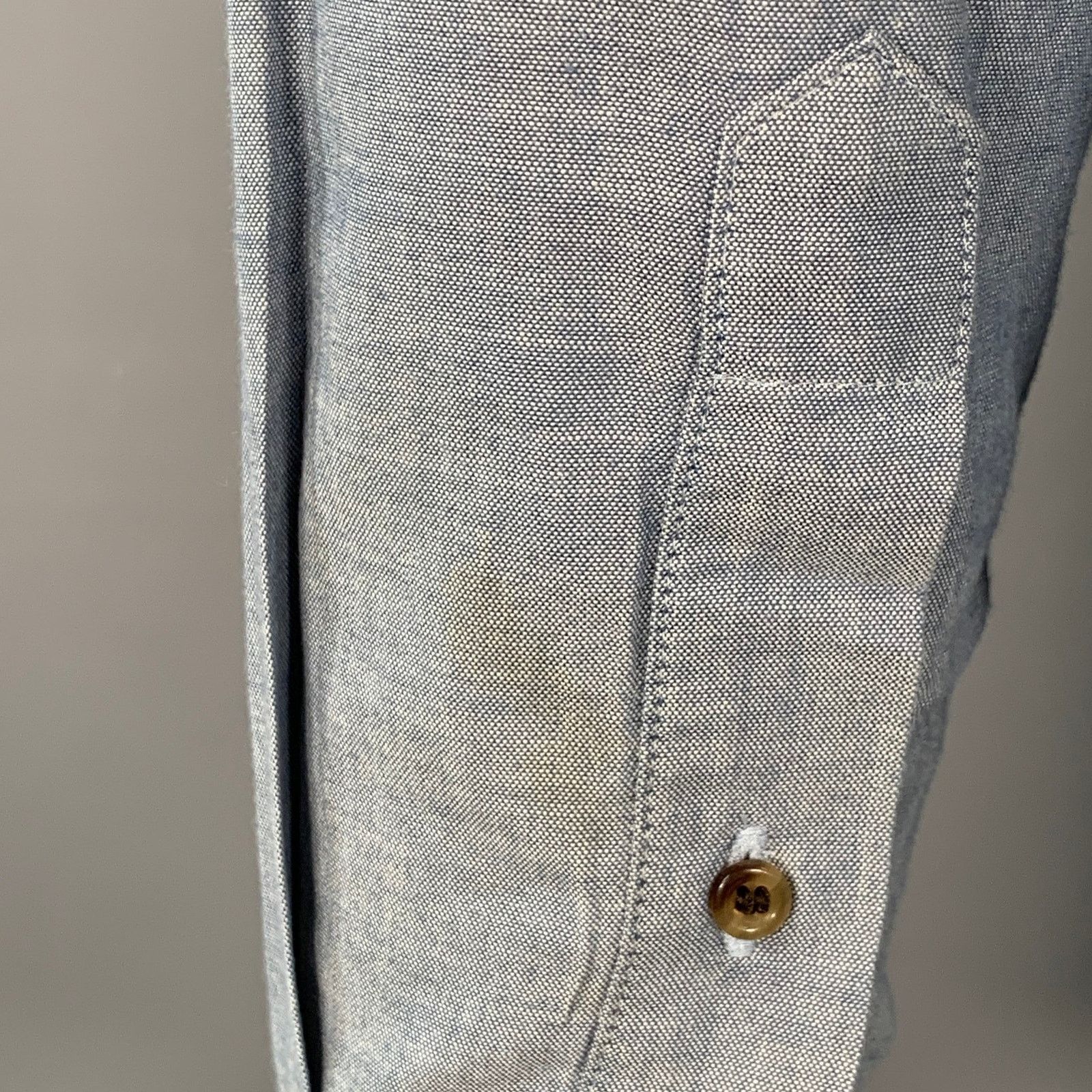 Band Of Outsiders Size L Blue Grey Cotton One Pocket Long Sleeve Shirt Size US L / EU 52-54 / 3 - 4 Thumbnail