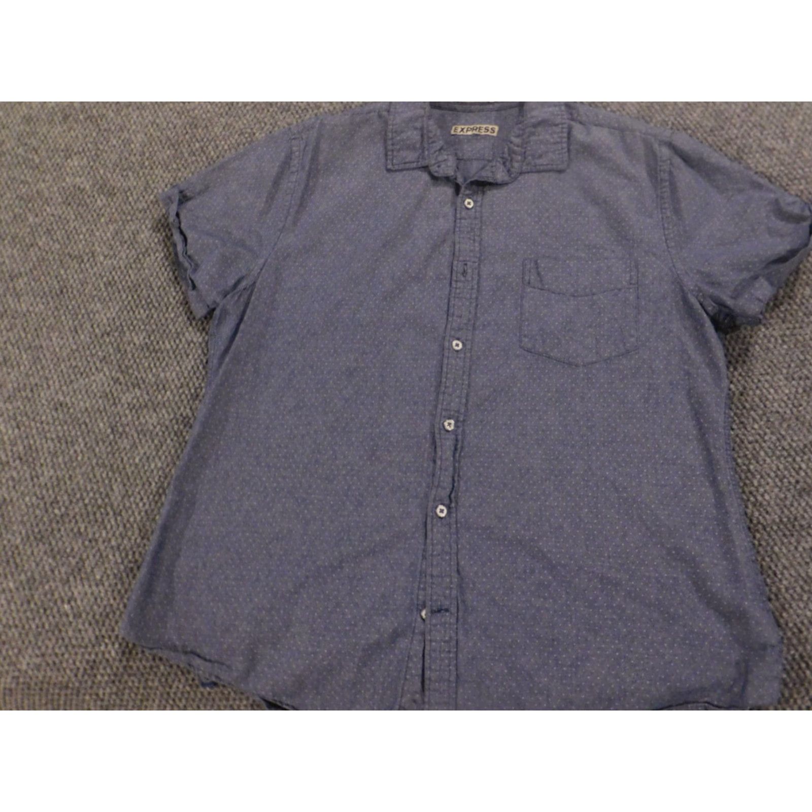 Express Express Mens Button-Up Shirt Large Blue Polka Dot Knit Cotton Regular Long Sleeve Collared Button-Down American Stretch Mens Size US L / EU 52-54 / 3 - 3 Thumbnail
