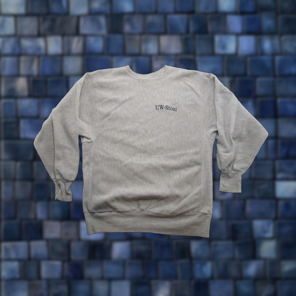 VINTAGE Champion Reverse Weave UW Stout Mini Logo Sweatshirt XXL Read