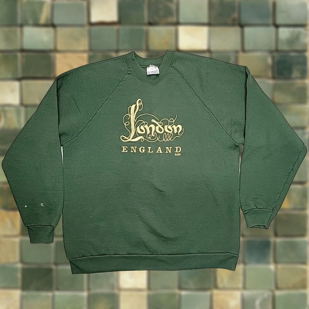 Vintage VTG Screen Stars Sweatshirt Men XL Green London England Graphic Pullover Retro Streetwear Shirt Crew Neck All Seasons Mens Size US XL / EU 56 / 4 - 1 Thumbnail