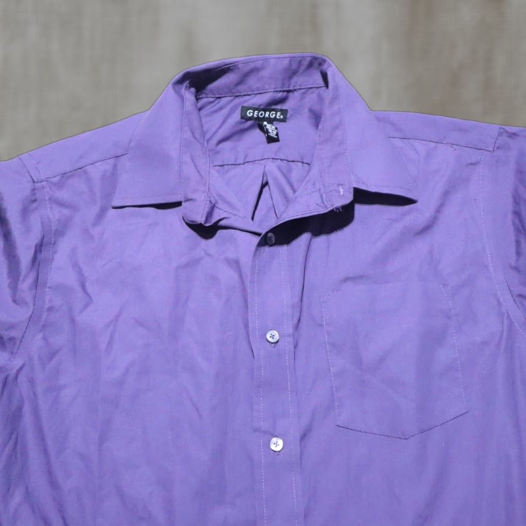 George George Button-Up Shirt Men's Size M Long Sleeve Casual Purple Cotton Size US M / EU 48-50 / 2 - 1 Thumbnail
